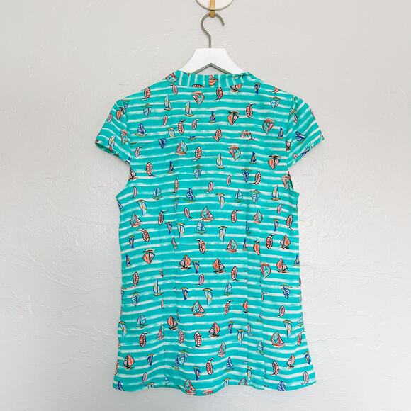 ModCloth Retro Blue Striped Sailboat Top Medium - Picture 5 of 6